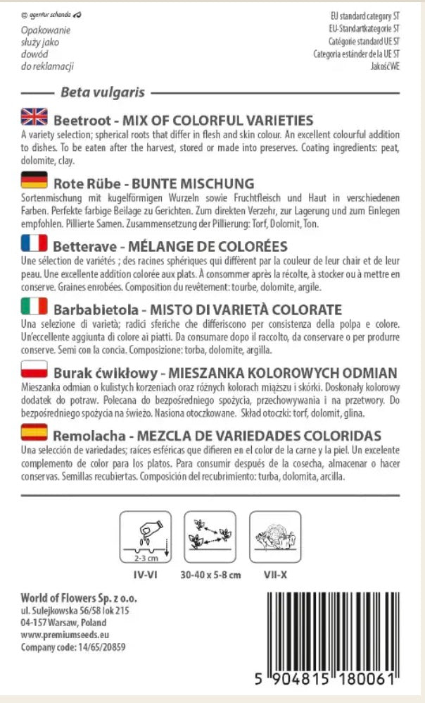 🌈 Rødbede ‘Mix of Colorful Varieties’ – Farverige rødbeder med pelleterede frø! 🌱