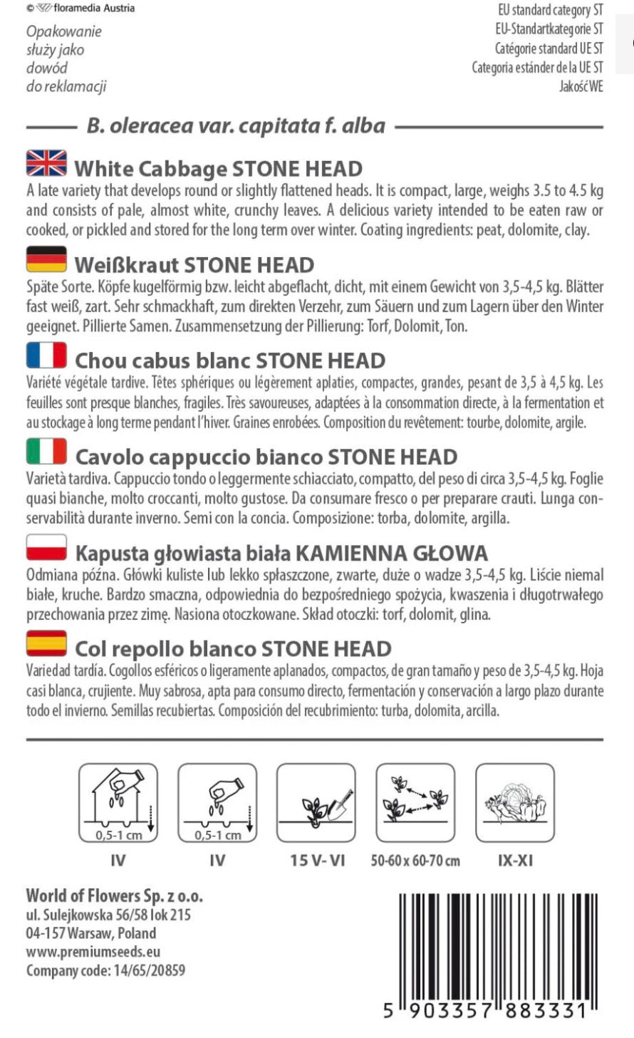 🥬 Stone Head (Kamienna Głowa) – Hvidkål | Pelleterede frø
